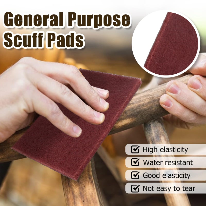 BokWin 6Pcs Red Scuff Pads Very Fine Grade General Purpose Sanding Hand Pads 200 x 125mm/8" x 5" - Image 2